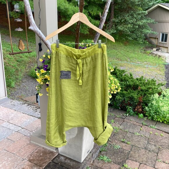 100% Linen Harem Pants, OS, mustard color - Picture 6 of 8